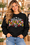 Mountain Ridge Miners Maryland Flag Mountain Power Black Crewneck female model mockup