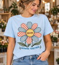 Mom Growing Together Checker Daisy Light Blue T-Shirt