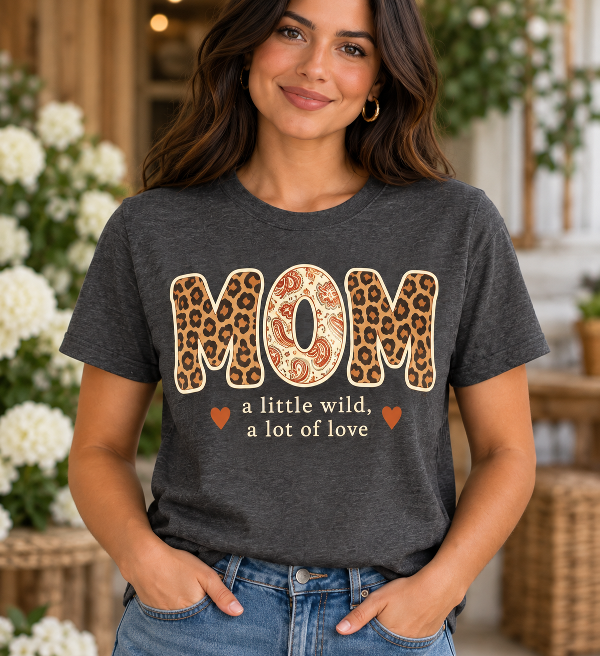 MOM Wild Love Leopard Paisley Heather Charcoal T-Shirt