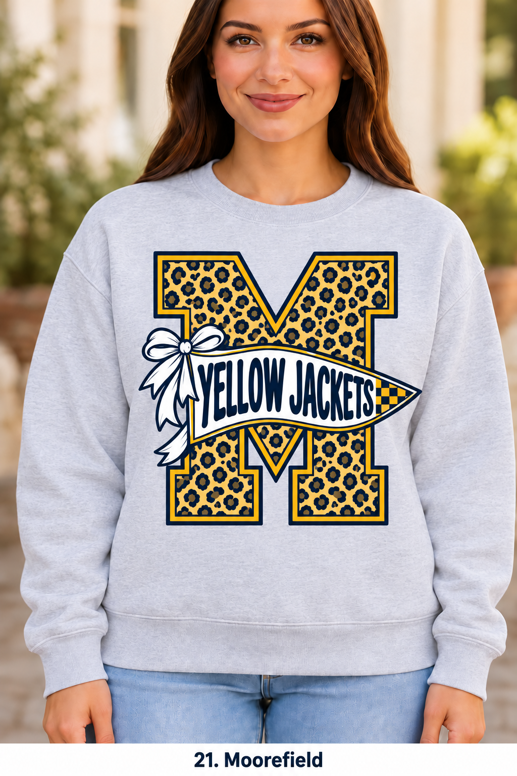 Moorefield Cheetah Pennant Bow Sport Gray Crewneck