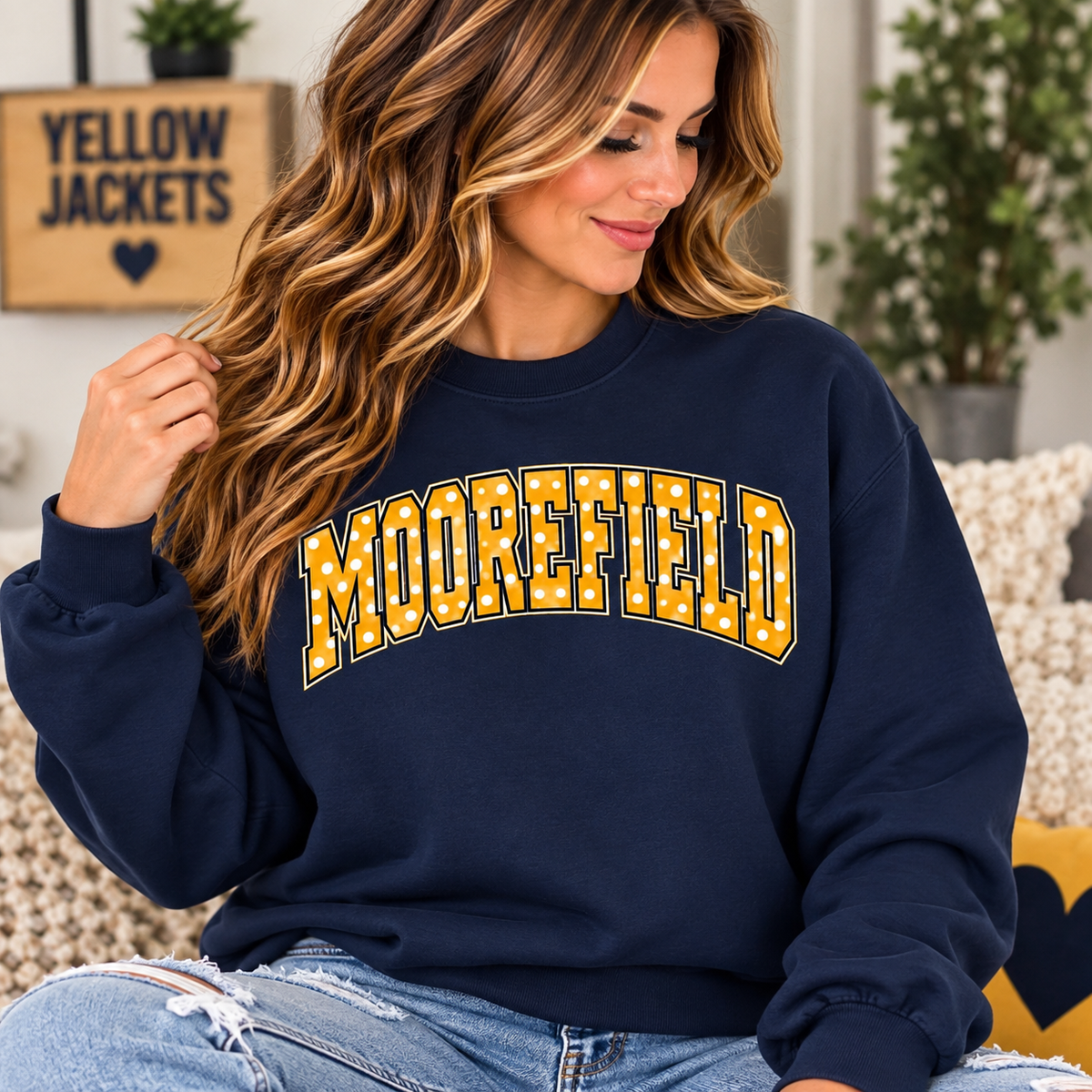 Moorefield navy crewneck woman mockup