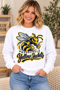 Moorefield Yellow Jackets Jacket Mascot Script White Crewneck female model mockup