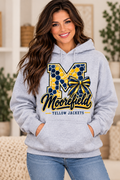 Moorefield Yellow Jackets Honeycomb Monogram Bow Sport Gray Hoodie female model mockup