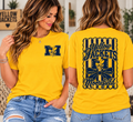 Moorefield Yellow Jackets yellow T-shirt front and back woman mockup