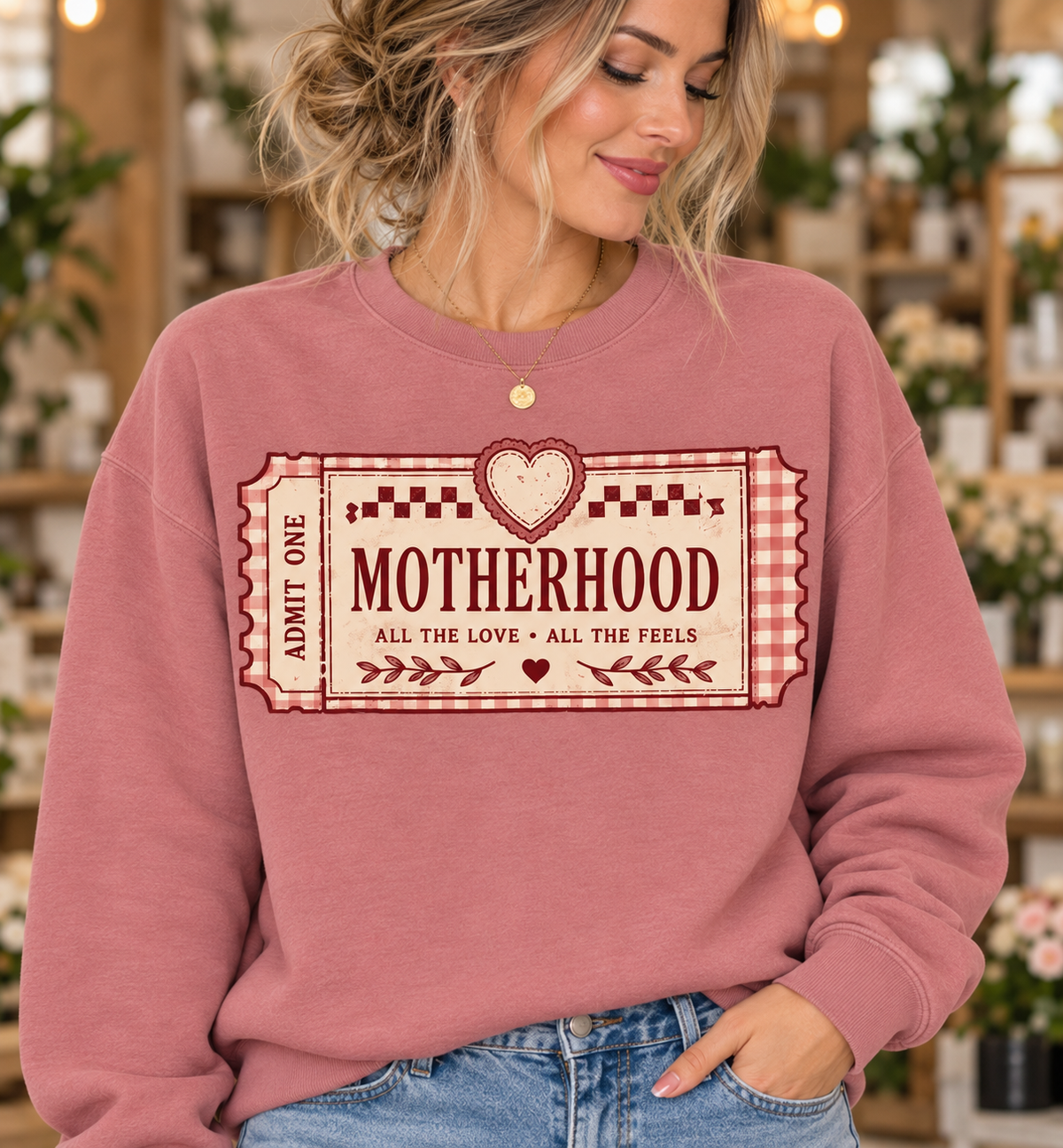 Motherhood Ticket All the Love Dusty Rose Crewneck