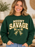 Mount Savage Gingham Bow Forest Green Crewneck