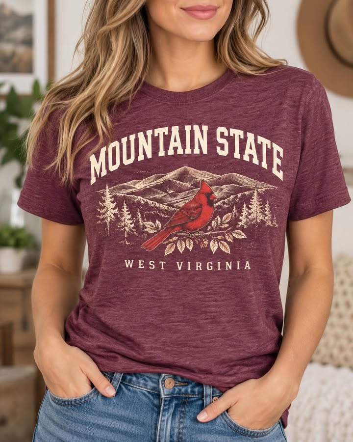 Mountain State West Virginia cardinal heather maroon T-shirt