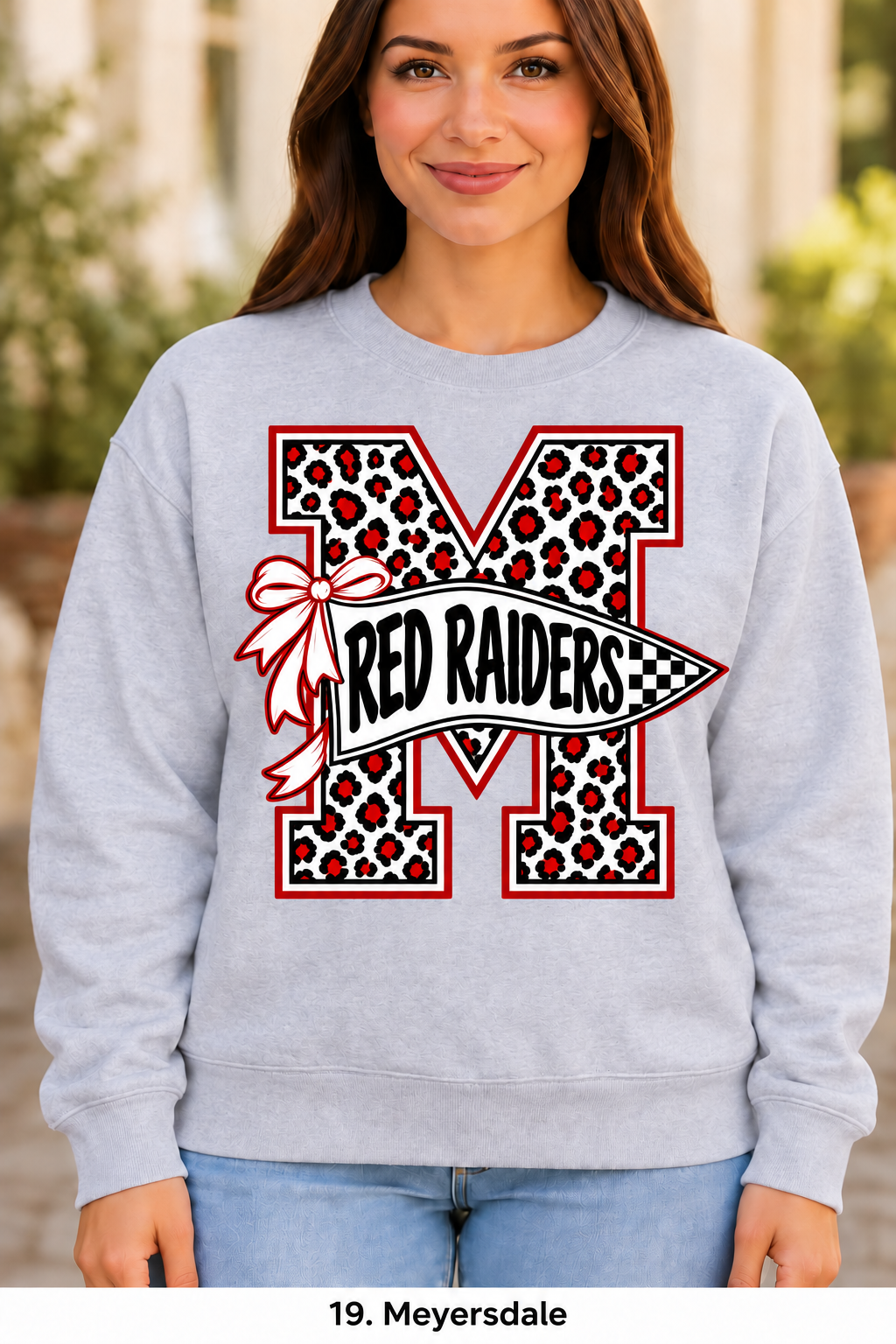 Meyersdale Cheetah Pennant Bow Sport Gray Crewneck