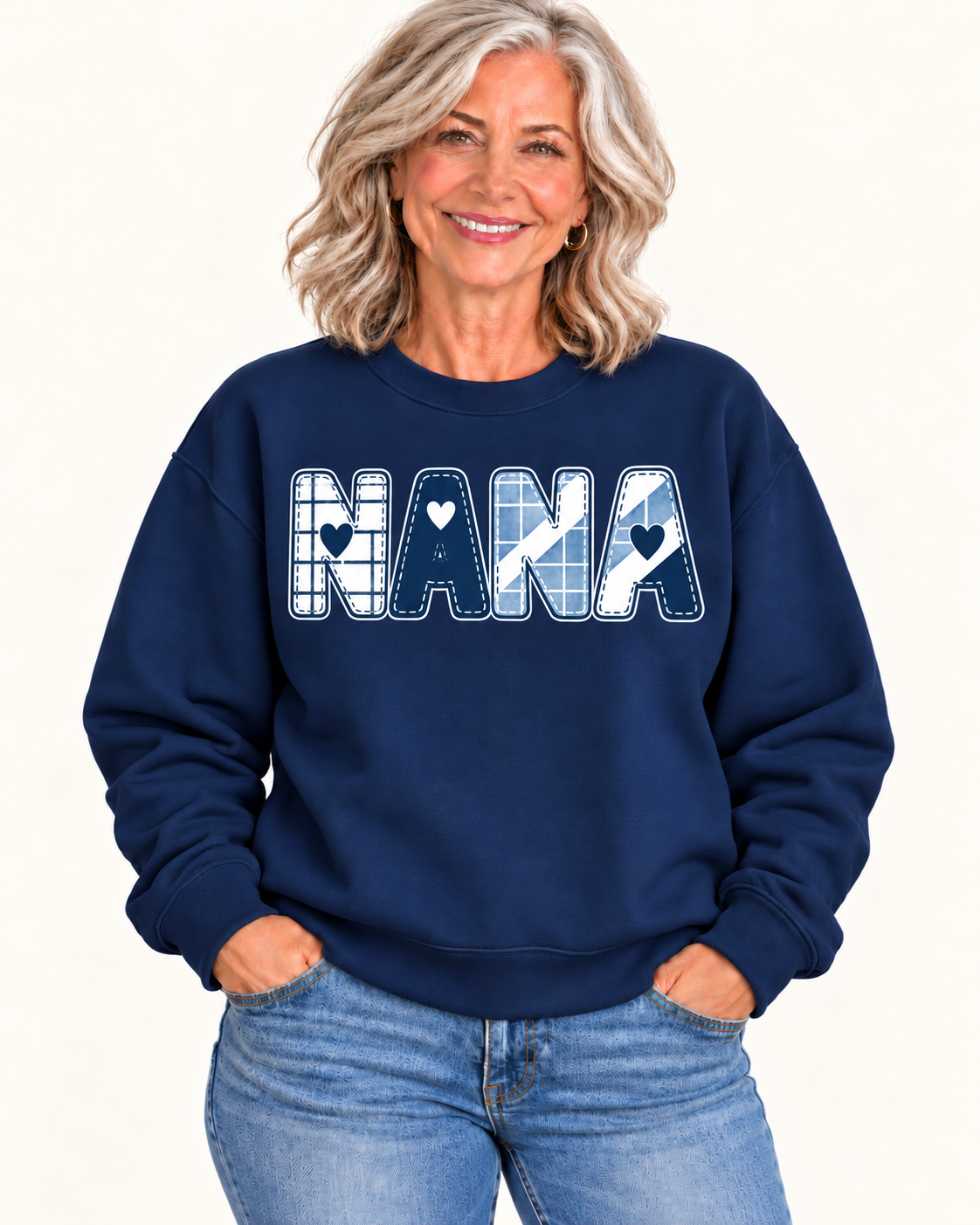 NANA Navy Patchwork Crewneck