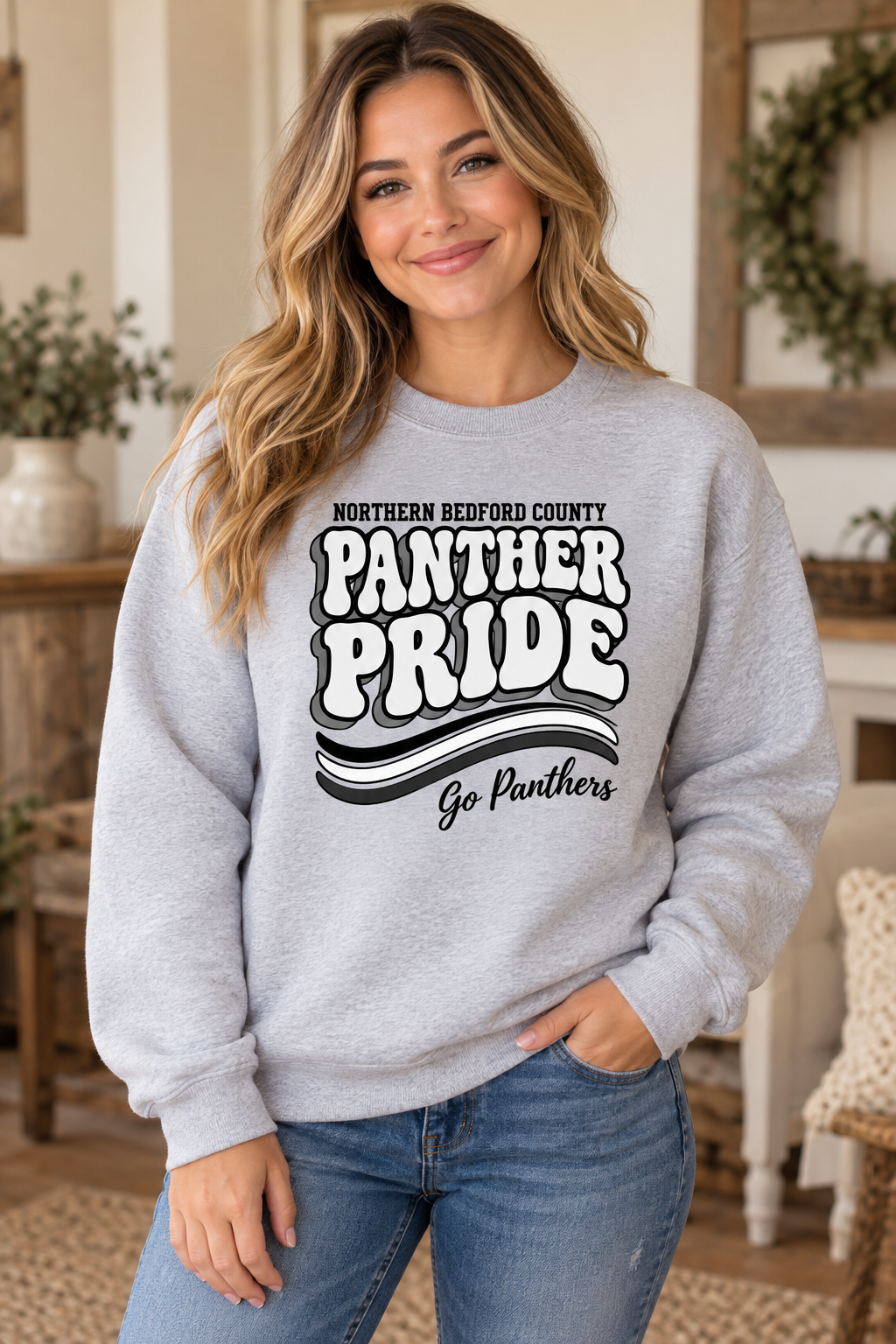 Northern Bedford County Panther Pride Retro Ash Gray Crewneck