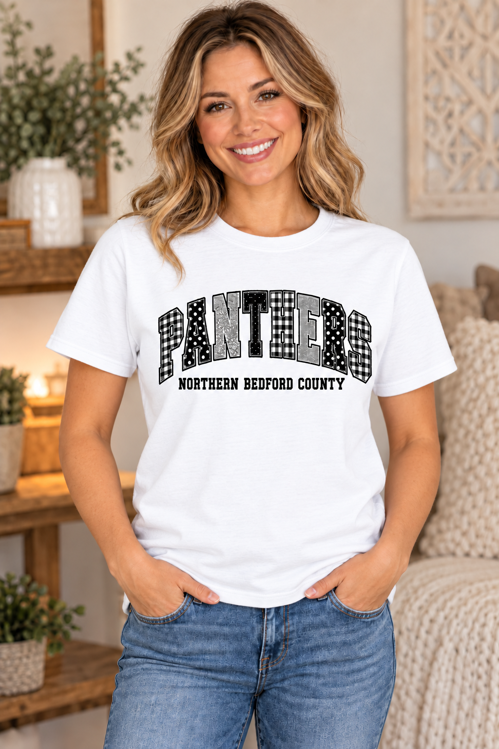 Northern Bedford County Panthers Patchwork White T-Shirt