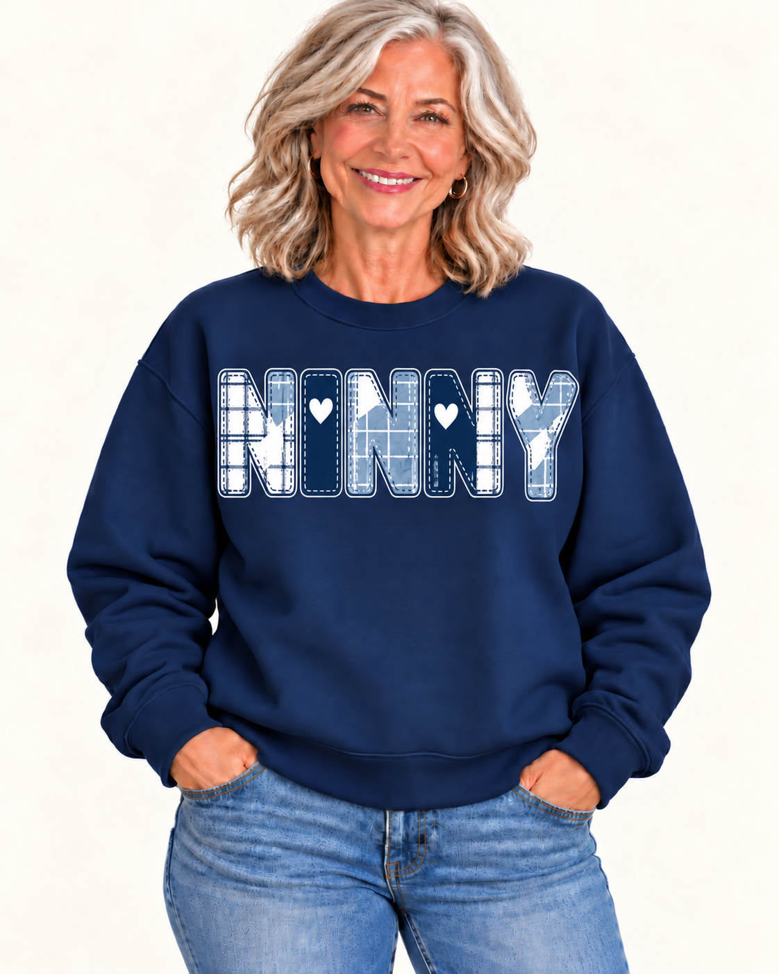 NINNY Navy Patchwork Crewneck