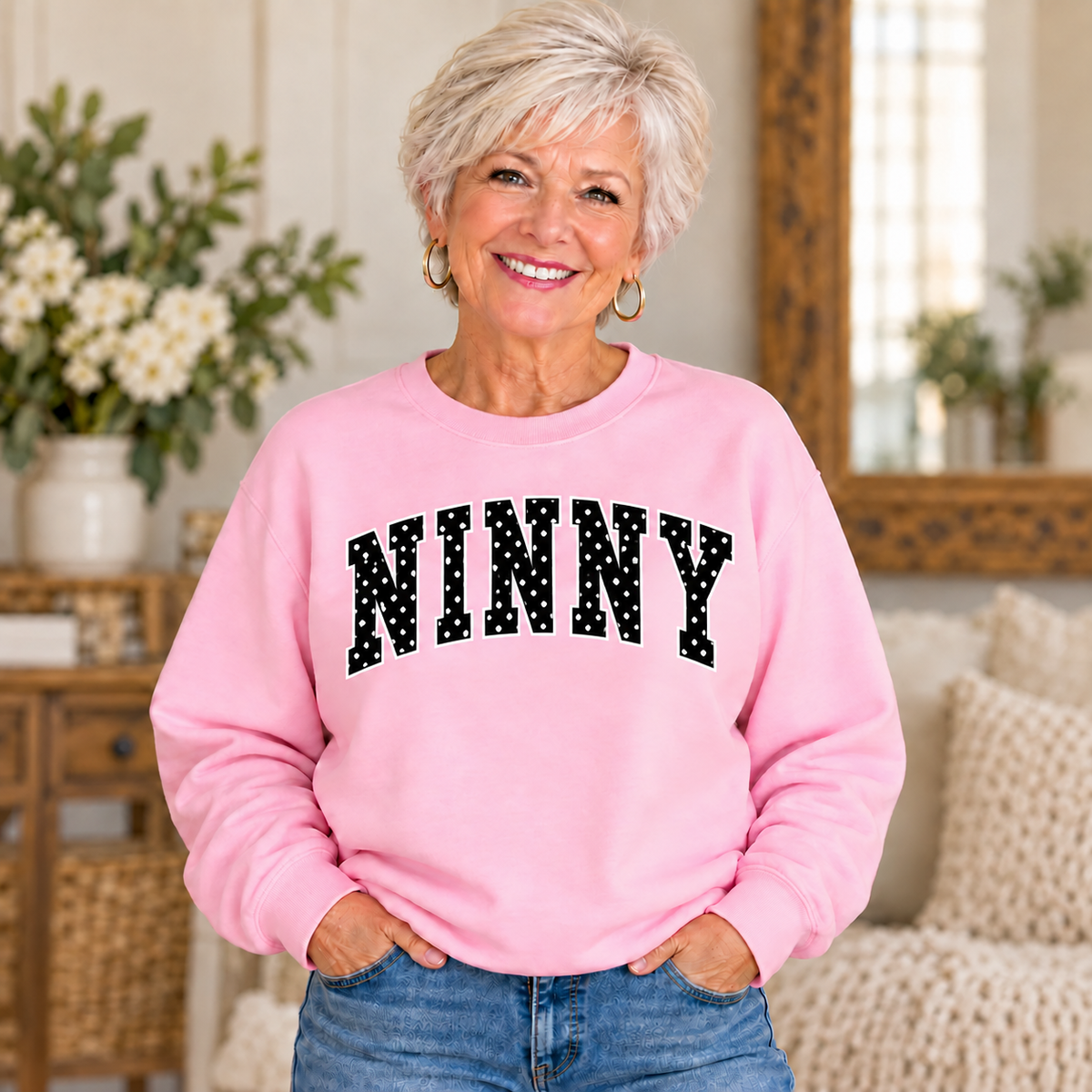 NINNY Pink Polka Dot Crewneck