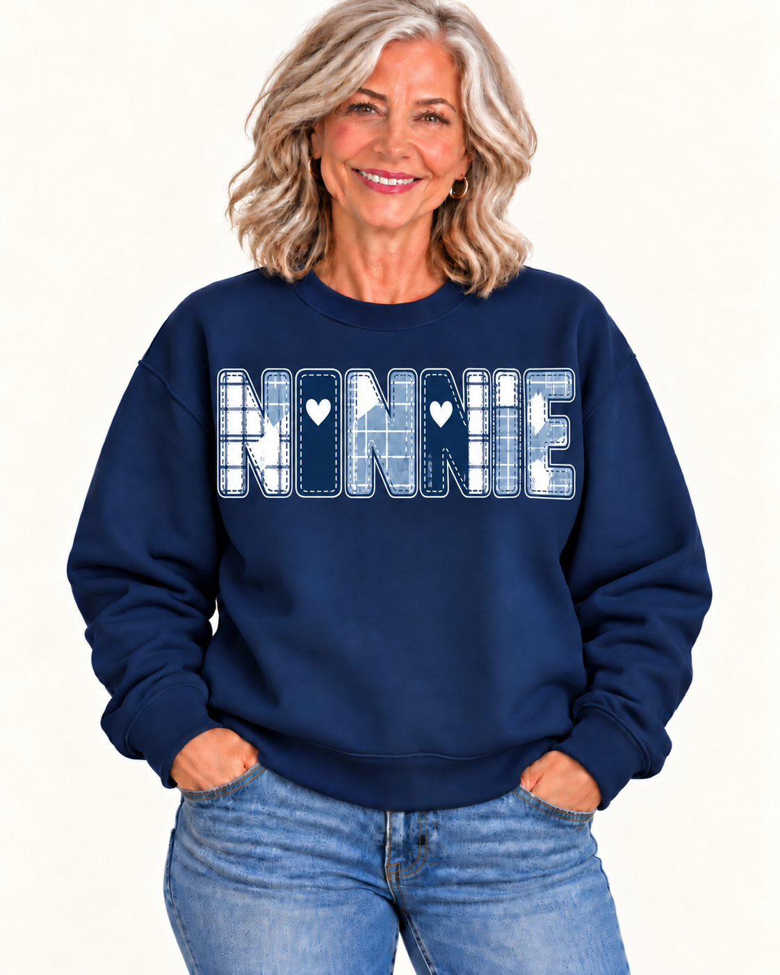 NONNIE Navy Patchwork Crewneck