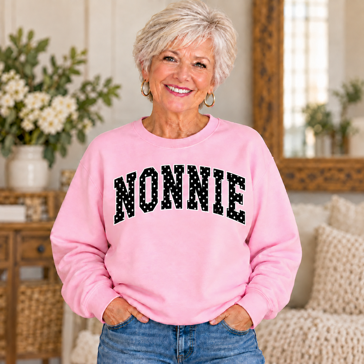 NONNIE Pink Polka Dot Crewneck