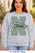 North Star Cougars Cheetah Pennant Bow Sport Gray Crewneck