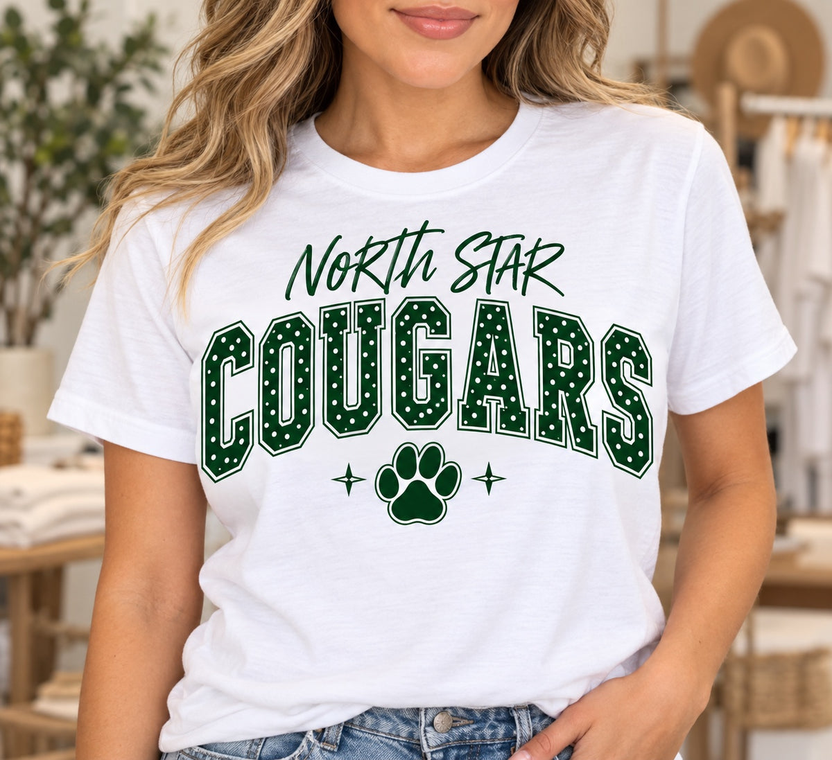 North Star Cougars Polka Dot White T-shirt