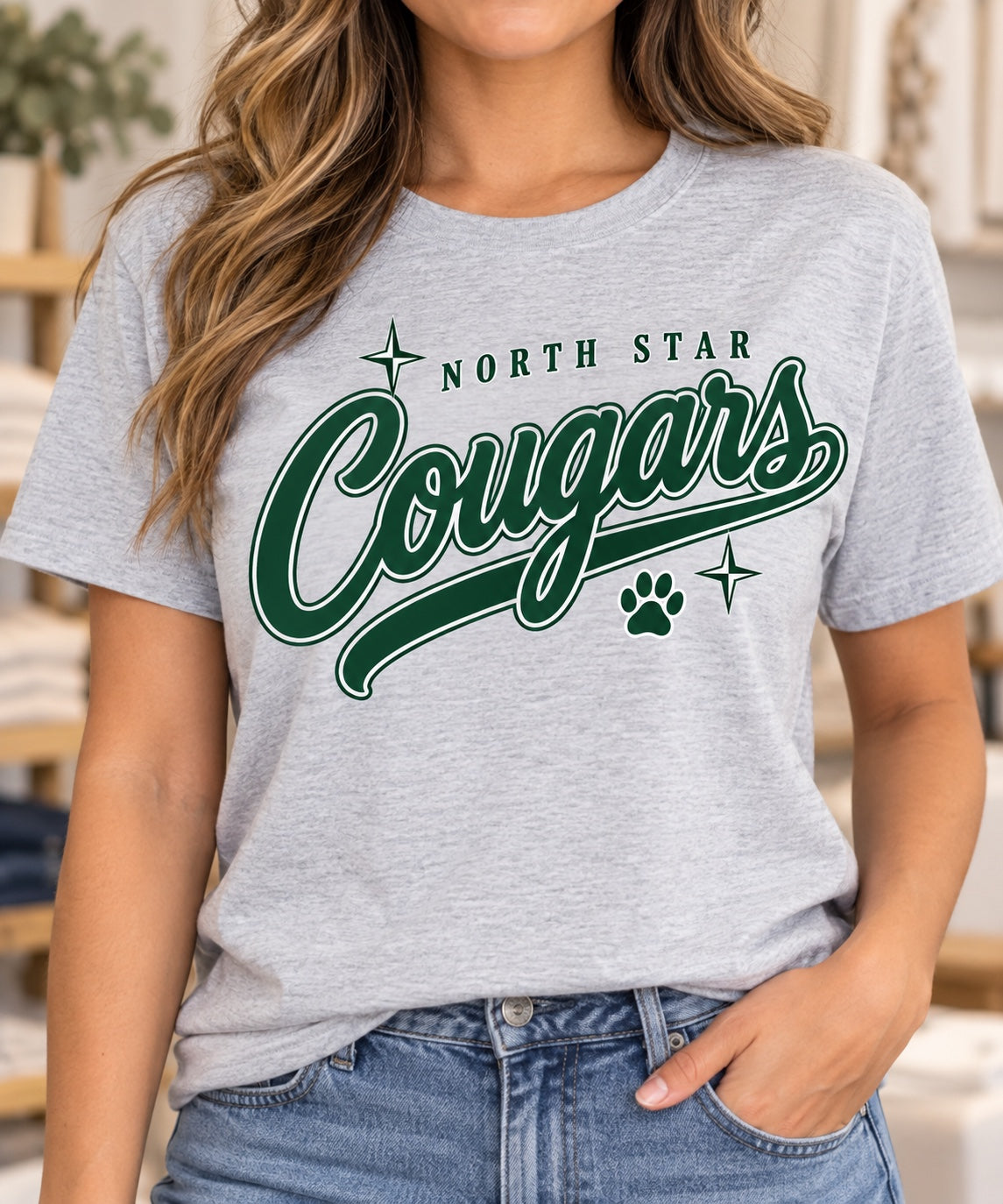 North Star Cougars Script Ash Gray T-shirt