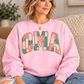OMA Pink Floral Patchwork Crewneck