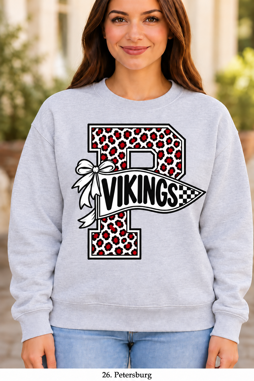 Petersburg Cheetah Pennant Bow Sport Gray Crewneck