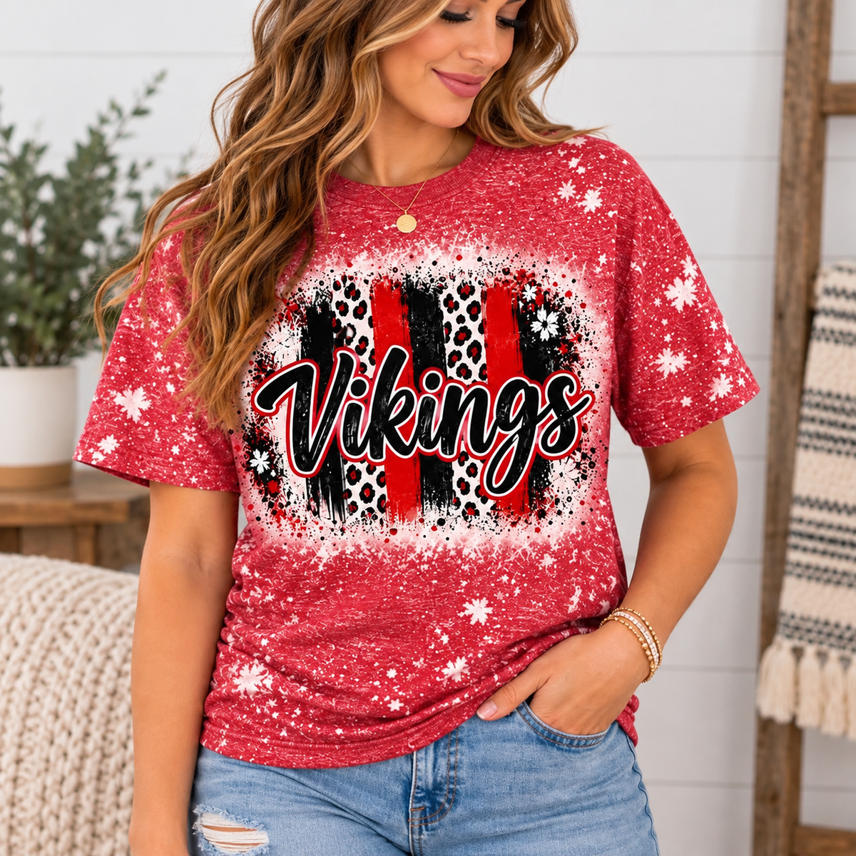 Petersburg Vikings red T-shirt girl mockup