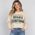 West Virginia vintage postcard design on a sand crewneck