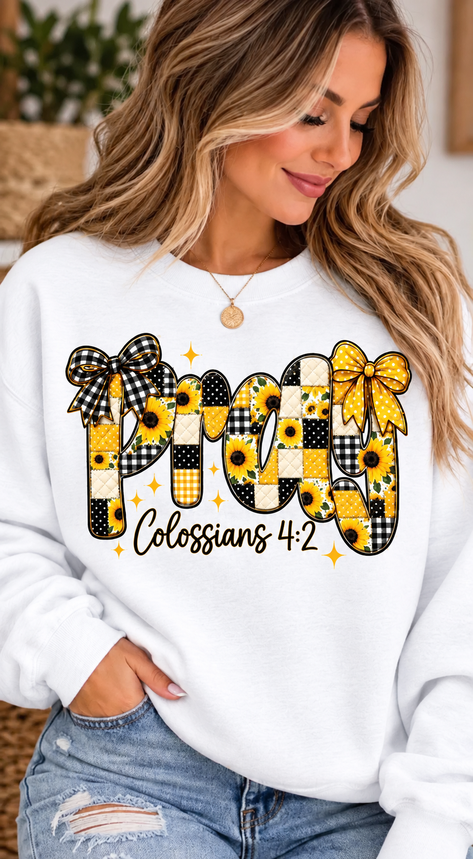 PRAY Colossians 4:2 Crewneck in White