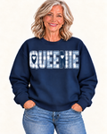 QUEENIE Navy Patchwork Crewneck