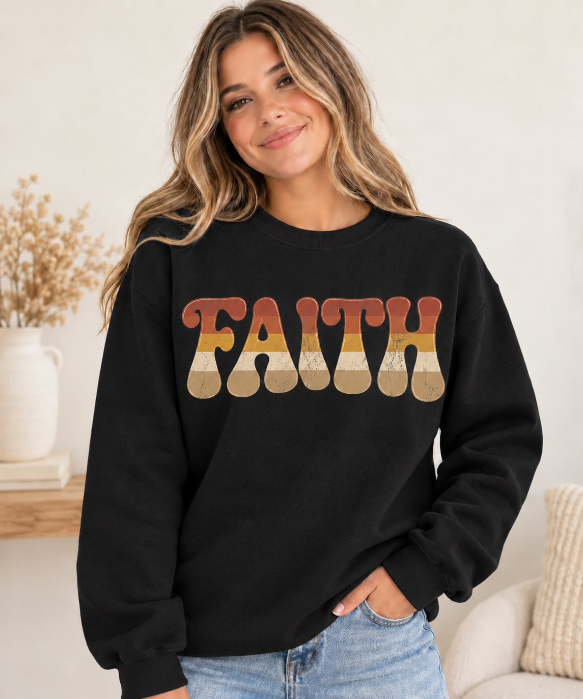 Retro FAITH Crewneck in Black