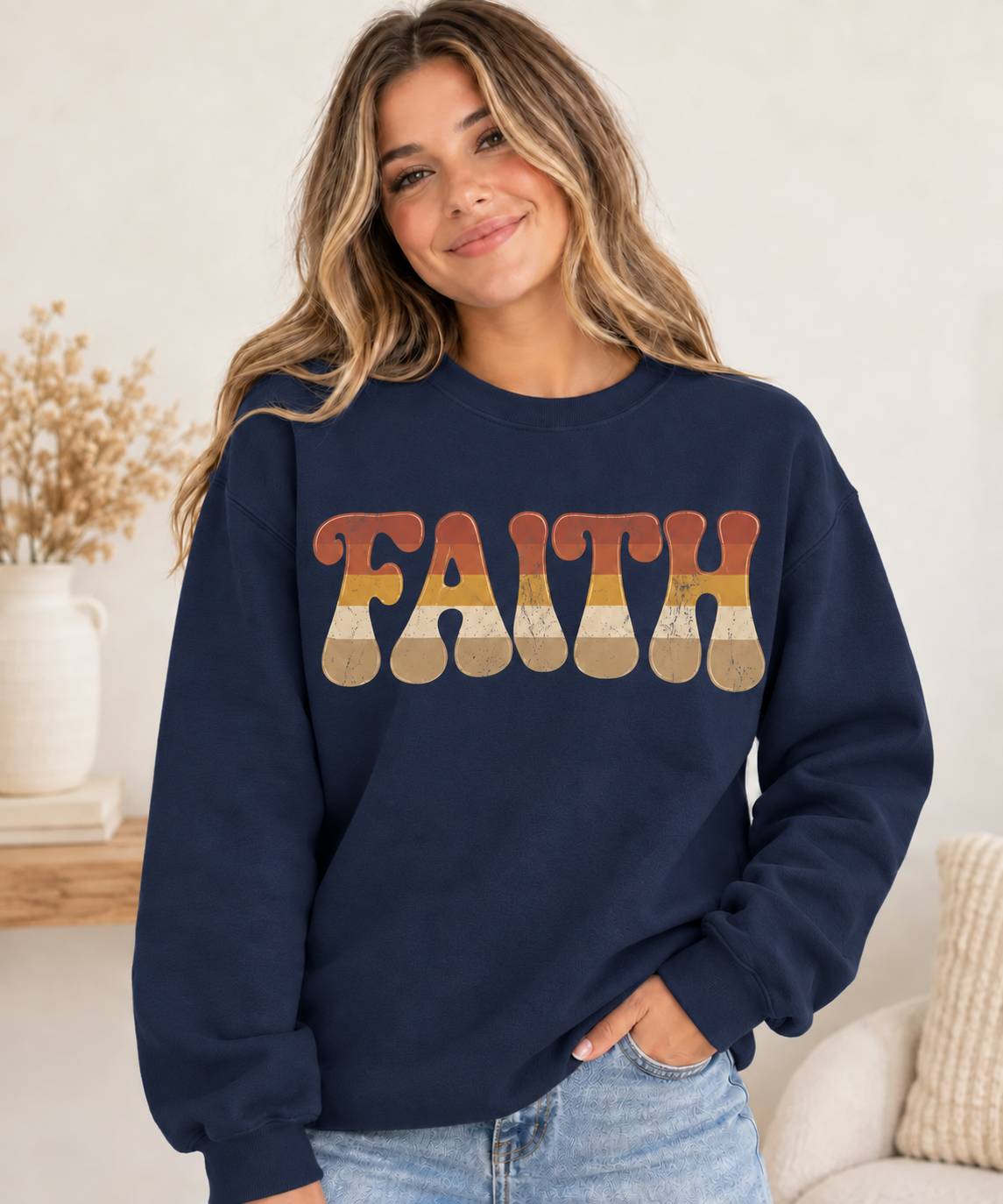 Retro FAITH Crewneck in Navy
