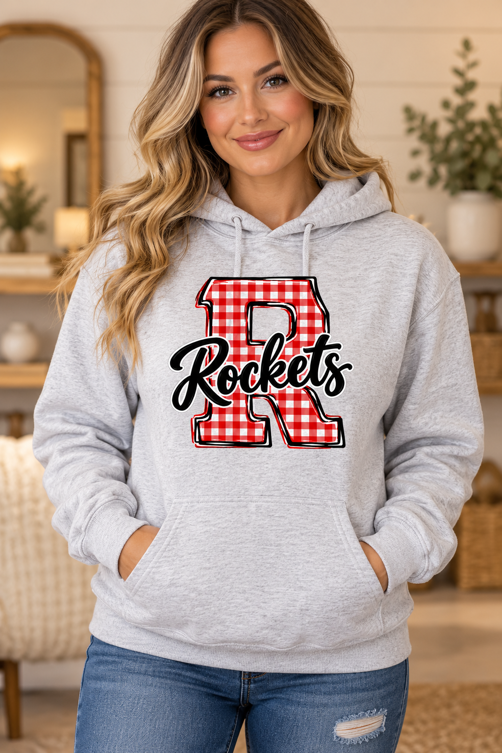 Ash Rockwood Rockets Gingham R Hoodie mockup