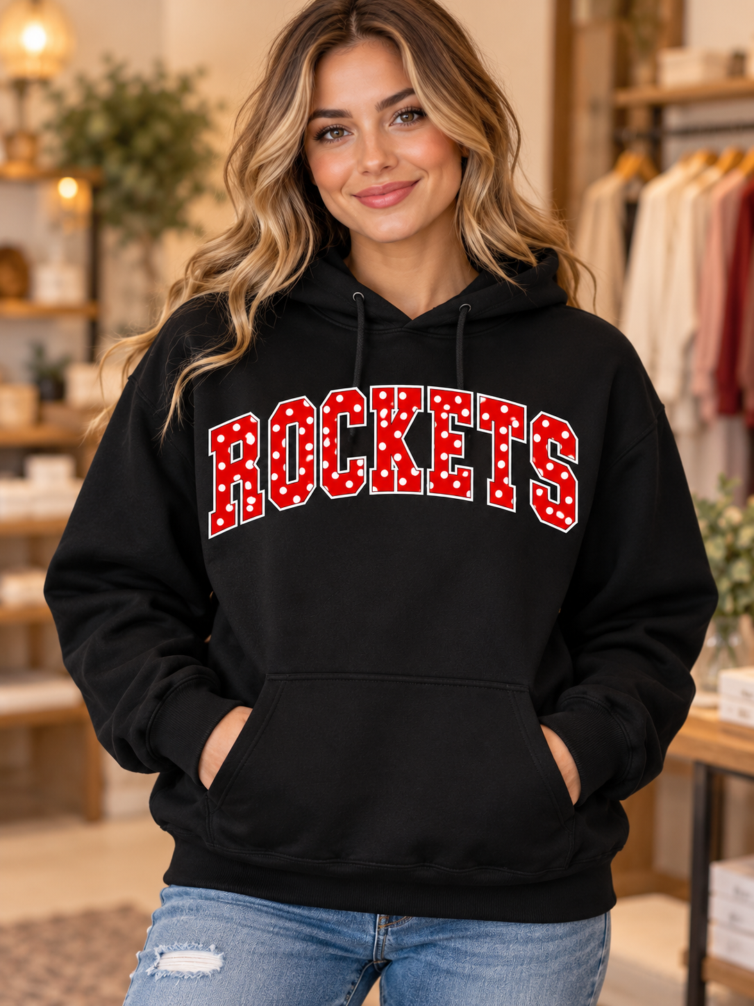 Black Rockwood Rockets Polka Dot Hoodie mockup