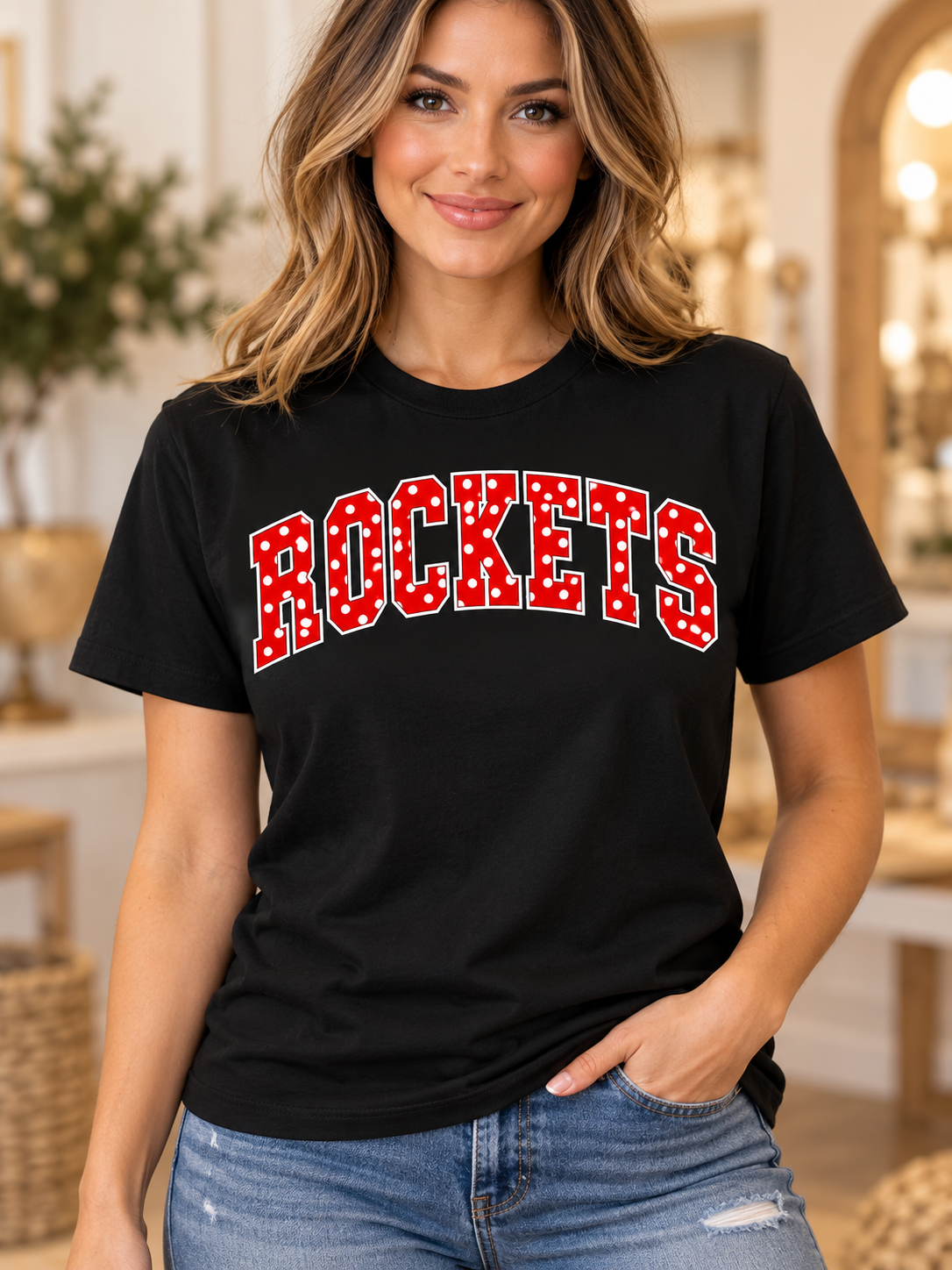 Black Rockwood Rockets Polka Dot T-Shirt mockup