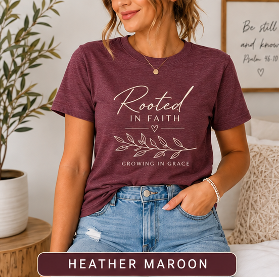 Rooted botanical heather-maroon T-shirt