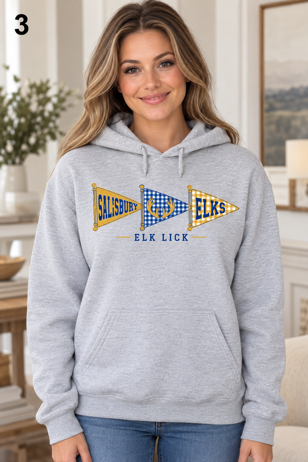 Salisbury-Elk Lick Elks design 3: Gingham Pennants on Sport Gray