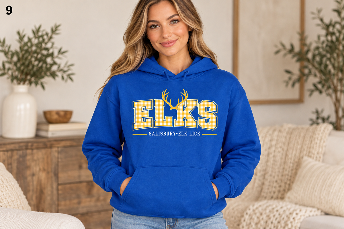 Salisbury-Elk Lick Elks design 9: Gold Gingham Varsity on Royal Blue