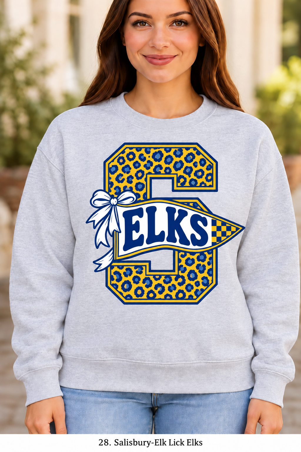 Salisbury-Elk Lick Elks Cheetah Pennant Bow Sport Gray Crewneck