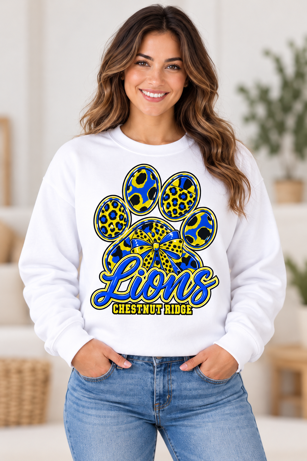 Chestnut Ridge Lions Crewneck female model mockup