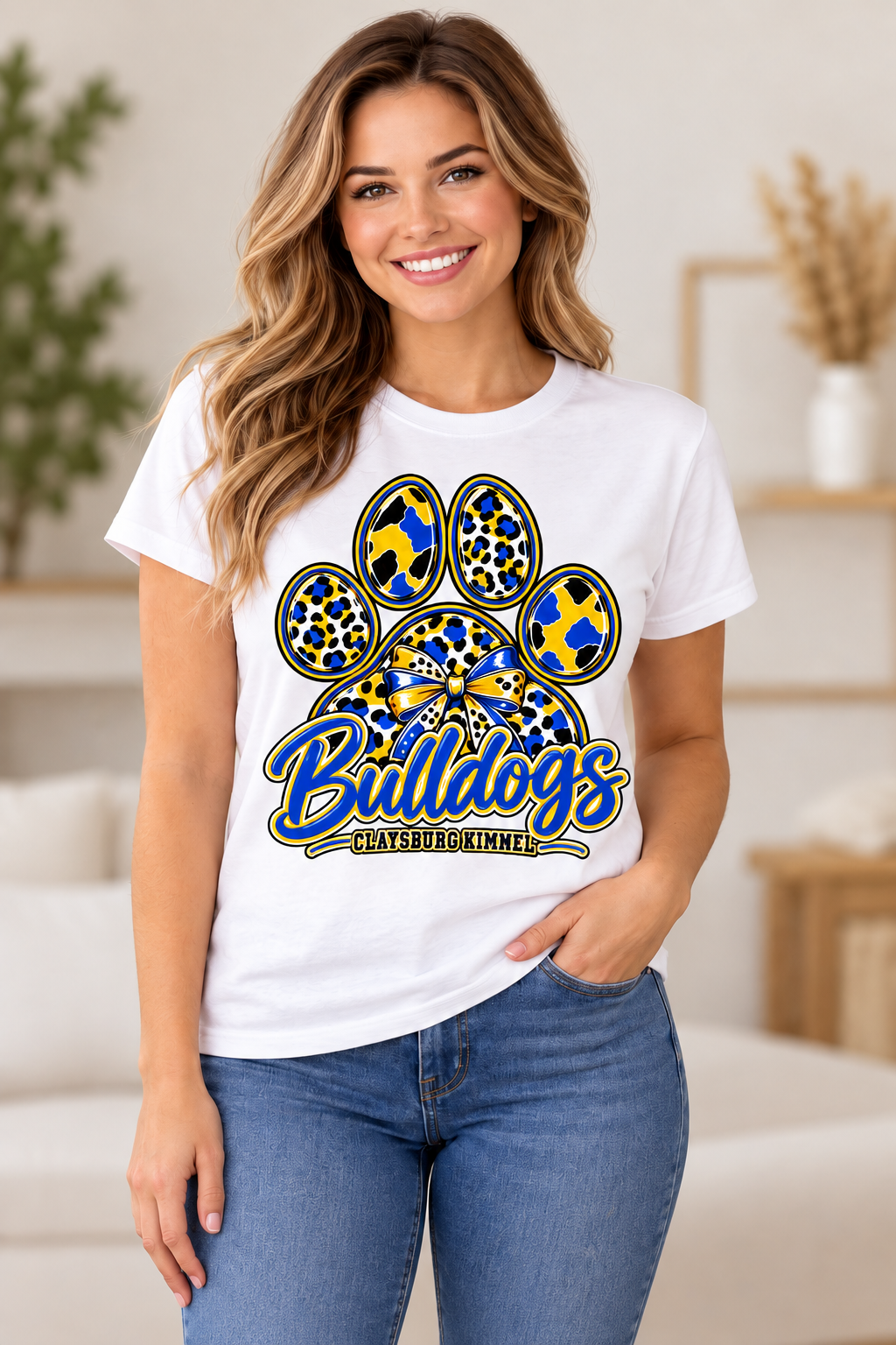 Claysburg Kimmel Bulldogs T-Shirt female model mockup