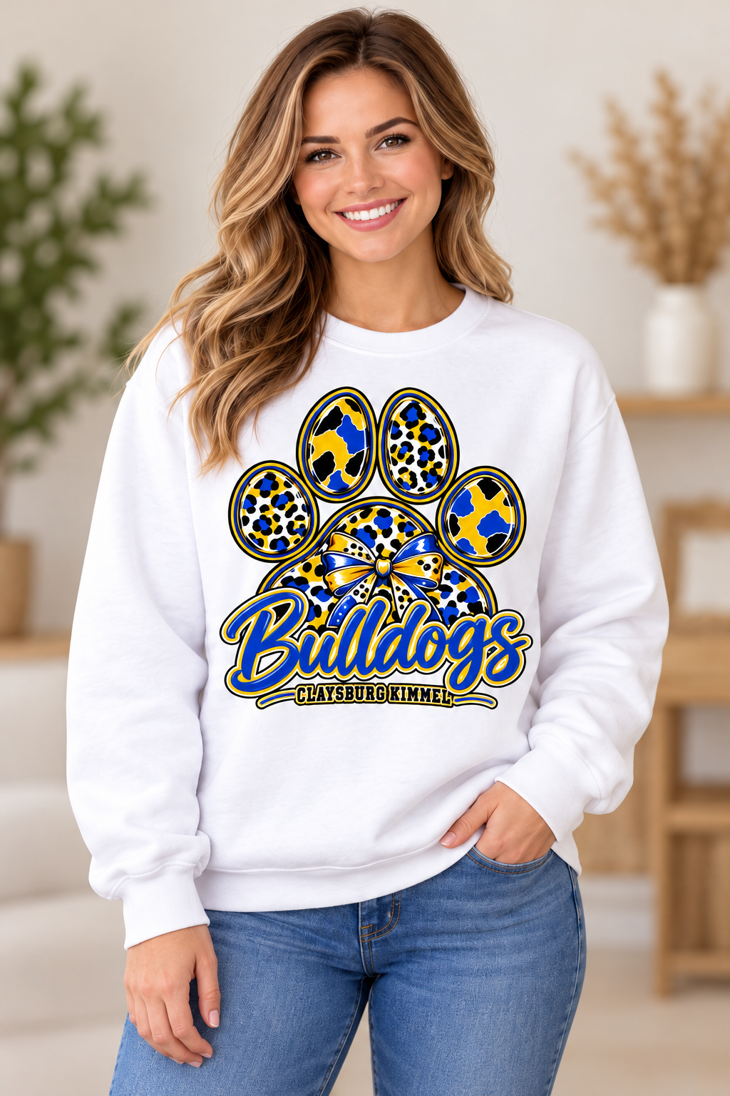 Claysburg Kimmel Bulldogs Crewneck female model mockup