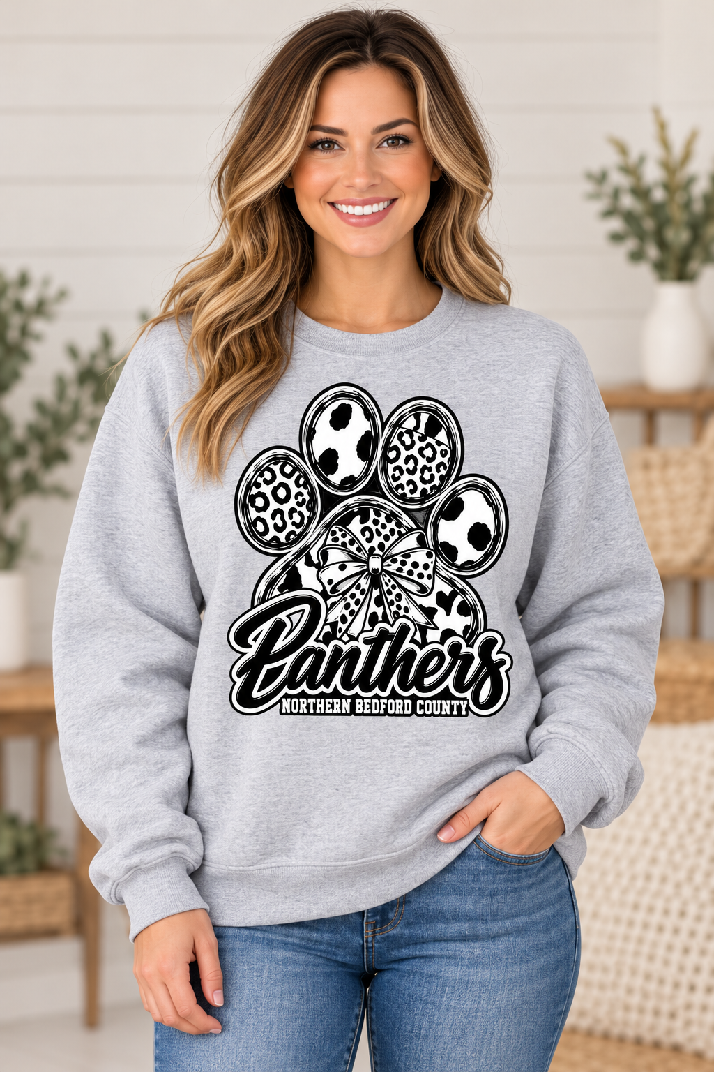 Northern Bedford County Panthers Crewneck female model mockup