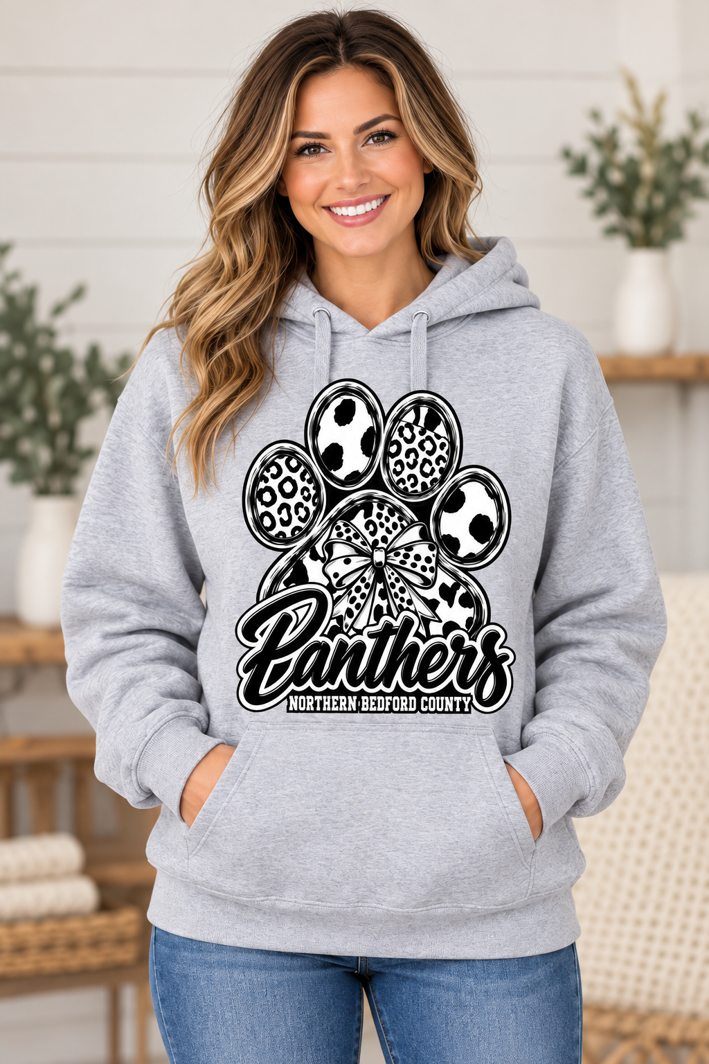 Northern Bedford County Panthers Hoodie female model mockup