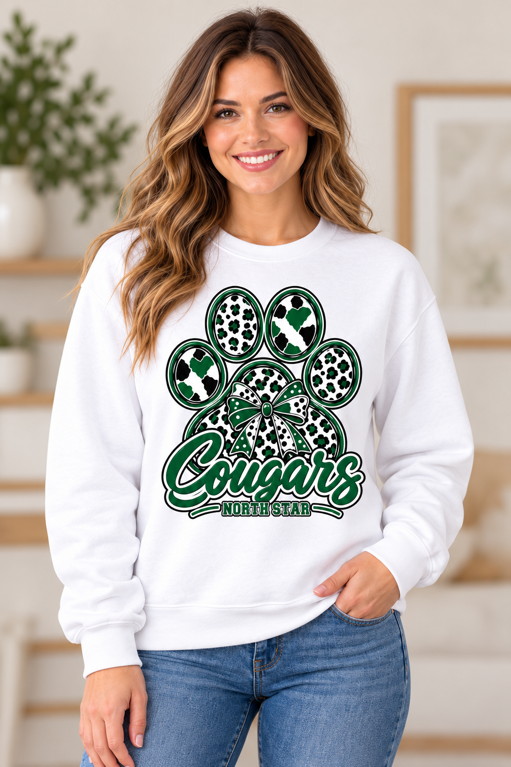 North Star Cougars Crewneck female model mockup