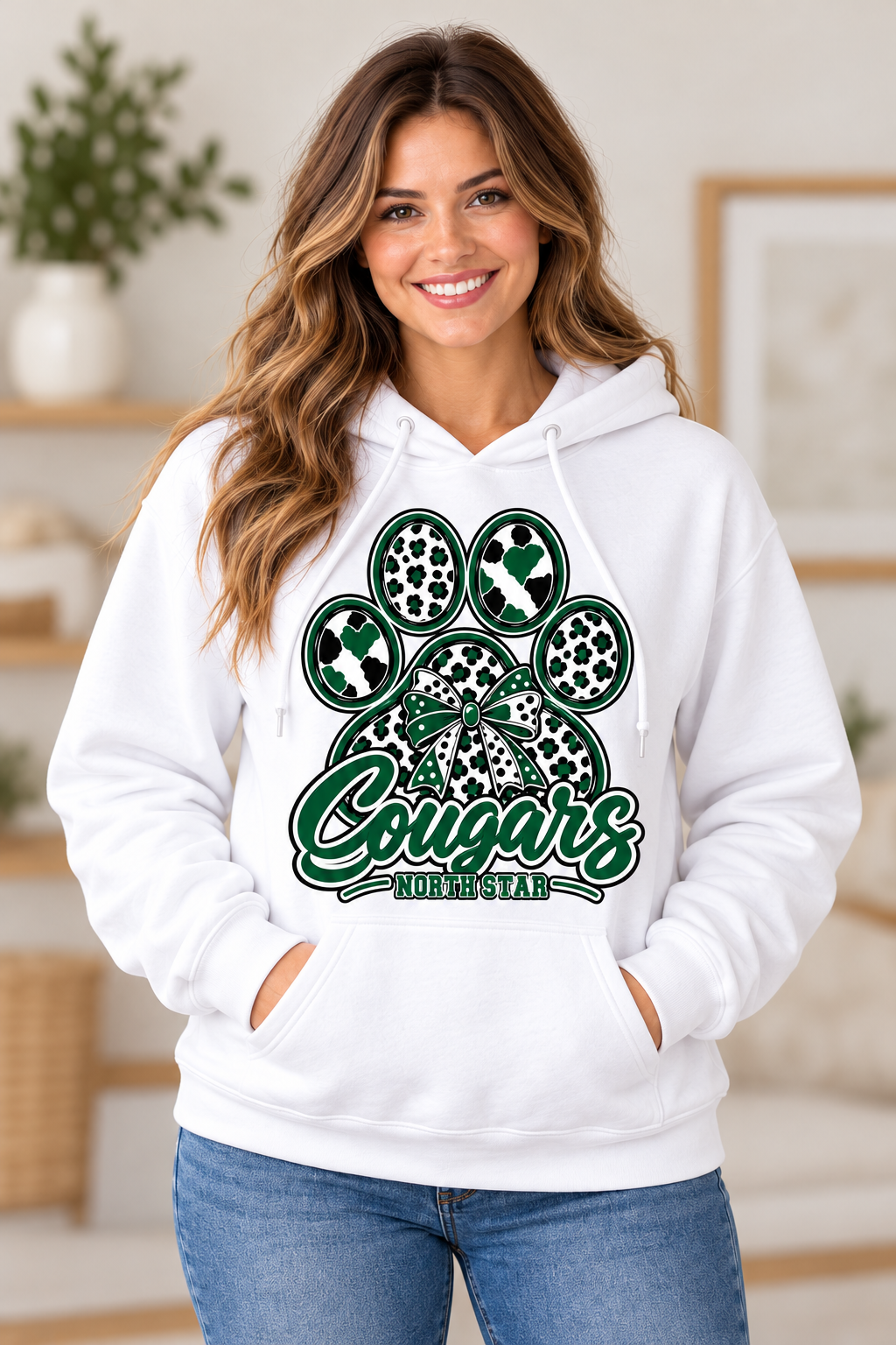 North Star Cougars Hoodie female model mockup