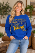 Shanksville-Stonycreek Vikings Stacked Script Bow Crewneck in Royal Blue