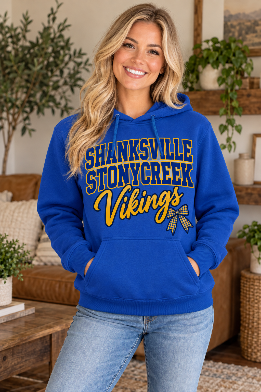Shanksville-Stonycreek Vikings Stacked Script Bow Hoodie in Royal Blue