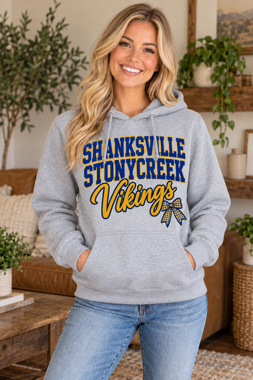 Shanksville-Stonycreek Vikings Stacked Script Bow Hoodie in Sport Gray
