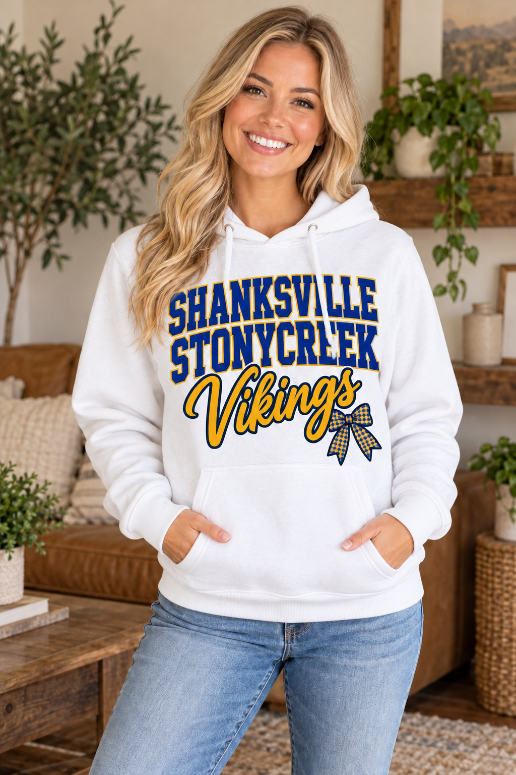 Shanksville-Stonycreek Vikings Stacked Script Bow Hoodie in White
