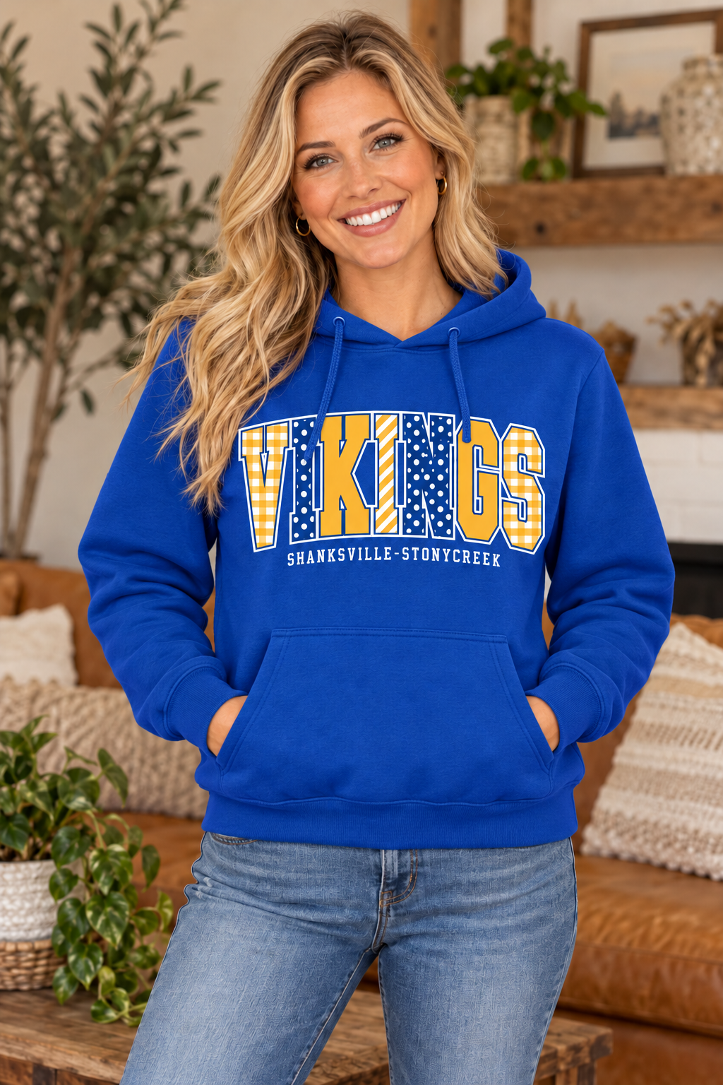 Shanksville-Stonycreek Vikings Mixed Pattern Hoodie in Royal Blue