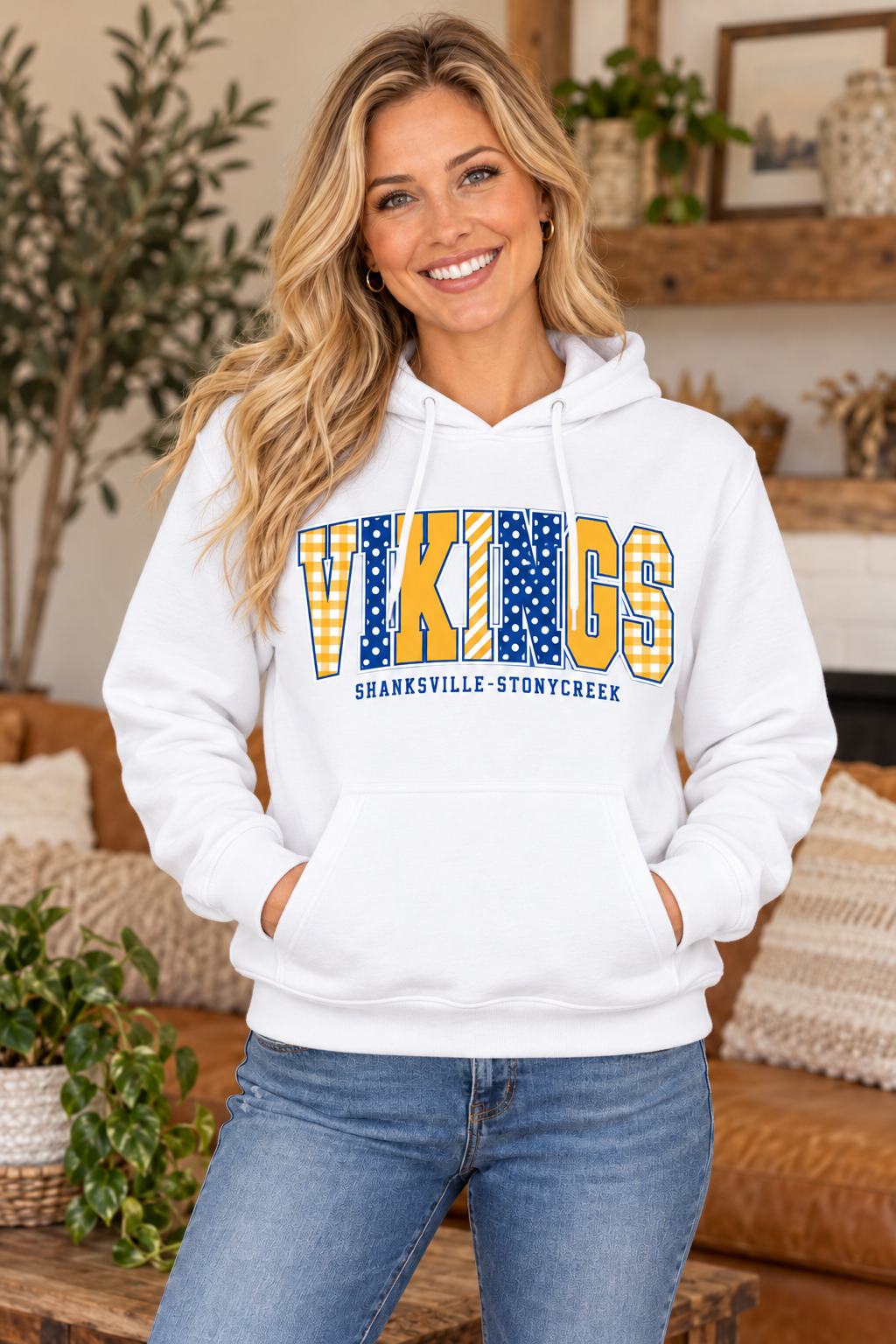 Shanksville-Stonycreek Vikings Mixed Pattern Hoodie in White